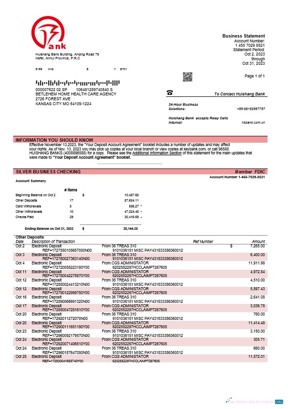 Download Huishang Bank firm account statement Word and PDF template Photoshop template